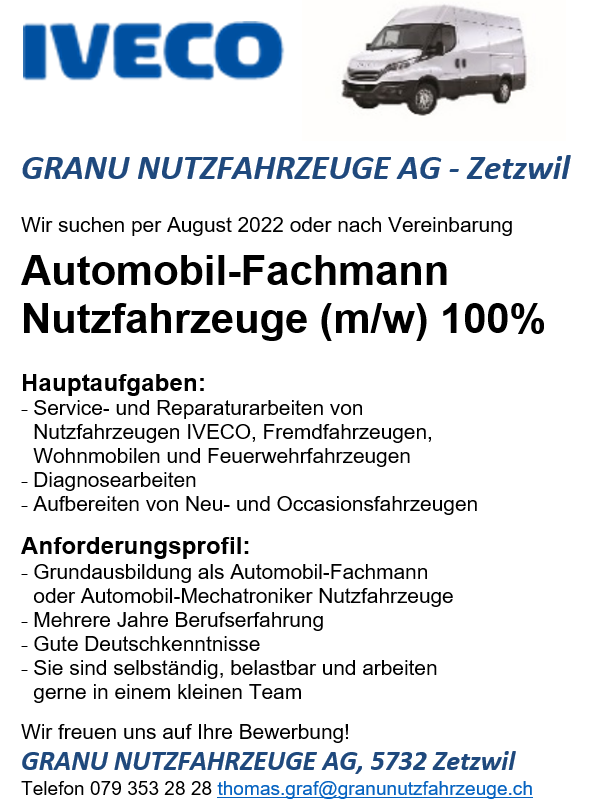 Automobil Fachmann, Stelleninserat Nutzfahrzeuge
